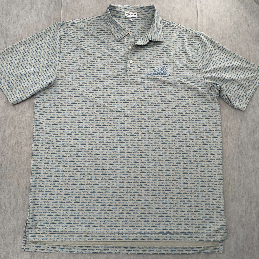Peter Millar Shirt Adult XL Gray Blue Polo All Over Print Cars Longboat Key Club